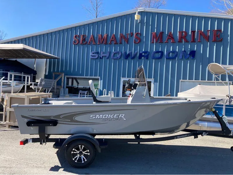Slide: The Image of 2024 Smoker Craft 160 Freedom CC boat at Seaman's Marine showroom. - 10