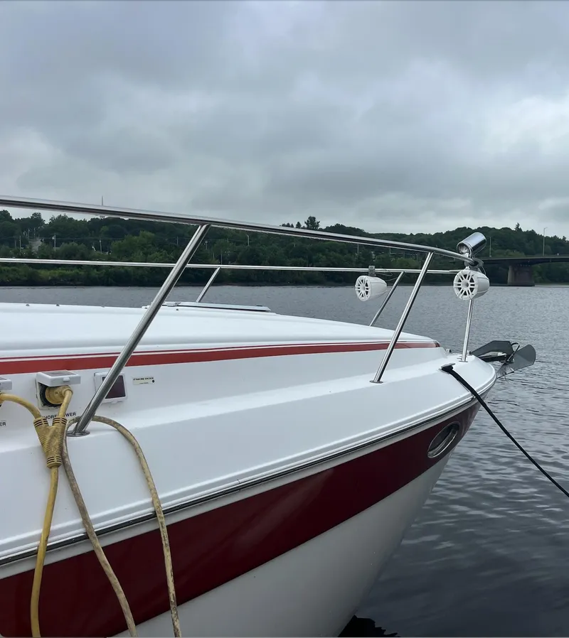 Slide: The Image of 2006 Rinker 390 Express Cruiser docked on a cloudy day. - 5