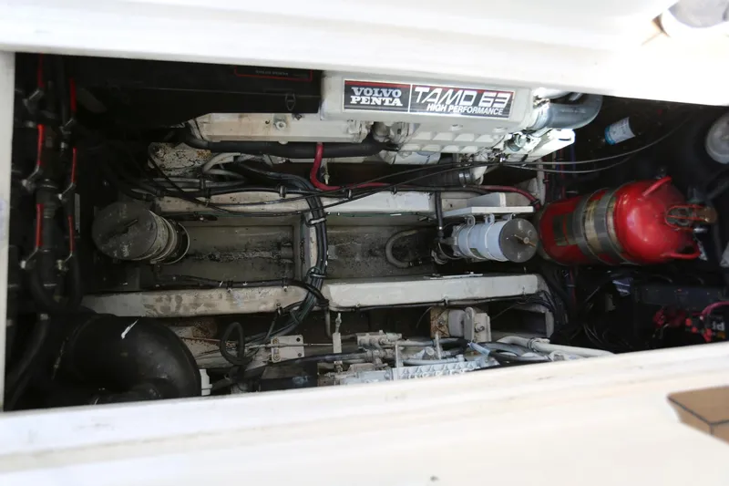Slide: The Image of Engine compartment of a 2005 Wellcraft 330 Coastal boat with Volvo Penta engines. - 28