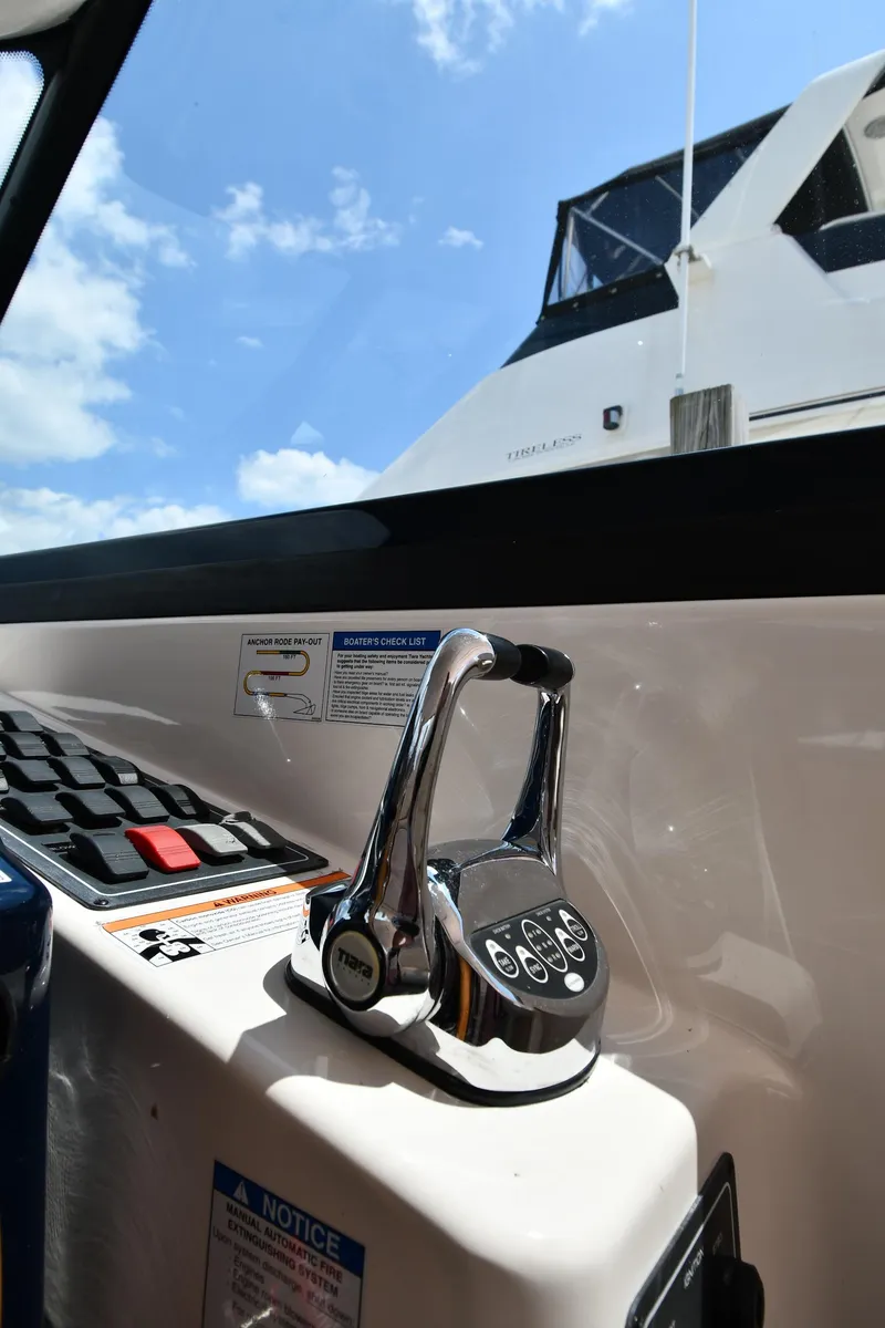 Slide: The Image of Close-up of the control panel on a 2007 Tiara Yachts 4700 Sovran. - 18