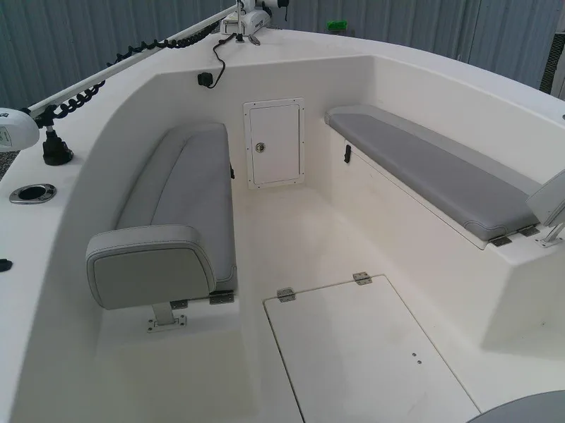 Slide: The Image of 2020 KenCraft Challenger 21 boat interior with seating and storage compartments. - 15