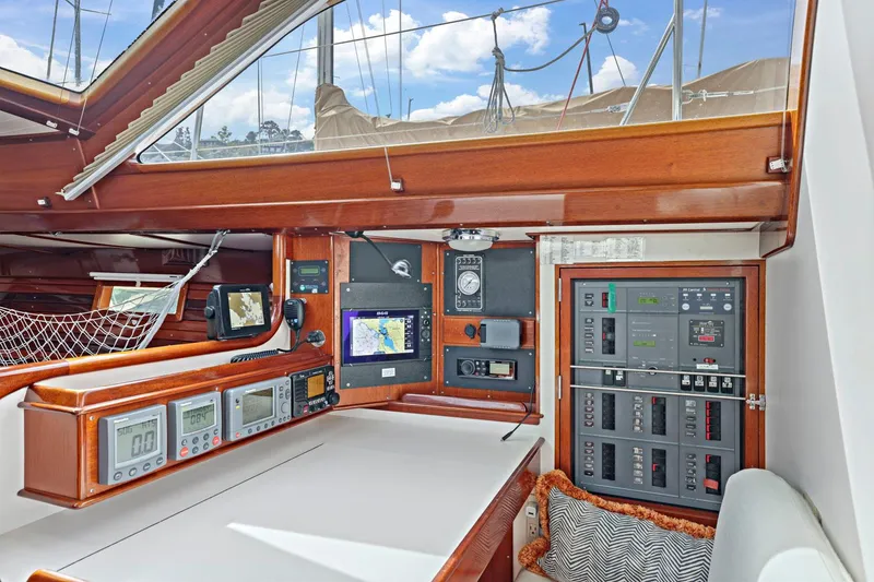 Slide: The Image of Interior of 2005 Morris 486 yacht with navigation and control panels. - 38