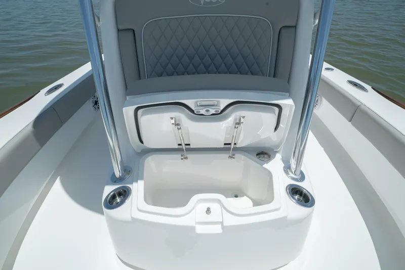Slide: The Image of 2024 Valhalla Boatworks V-28 center console with open storage compartment. - 21
