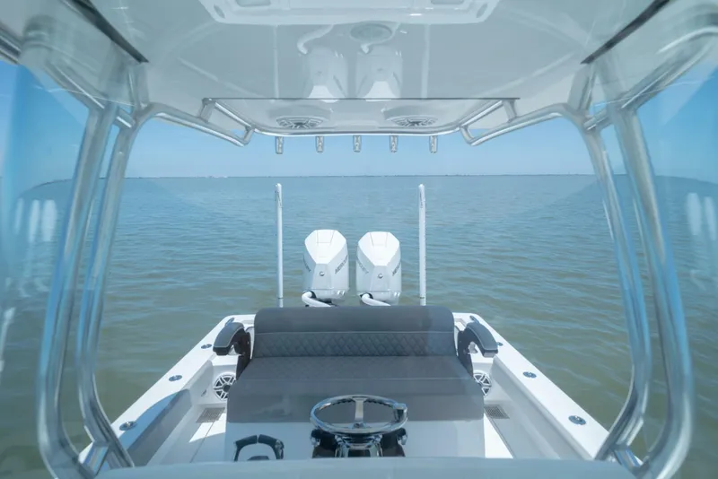 Slide: The Image of 2024 Valhalla Boatworks V-28 center console boat on open water. - 24