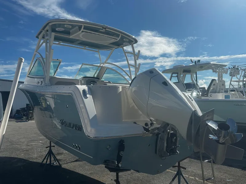 Slide: The Image of 2025 Sailfish 245 DC boat with outboard motor on display. - 4