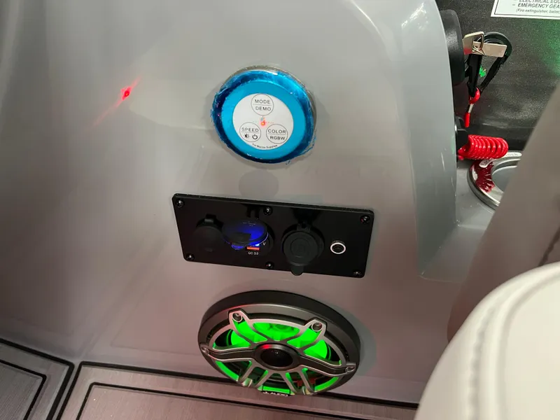 Slide: The Image of Control panel and speaker system on 2025 Godfrey Monaco 235 RL boat. - 21