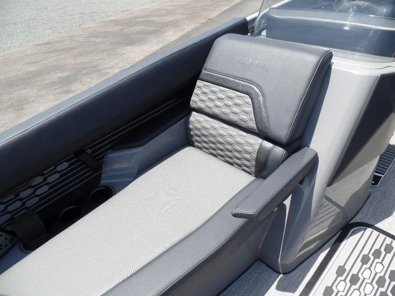 Slide: The Image of Luxurious seating on 2025 Harris Crowne 250 boat, featuring sleek design and premium materials. - 12