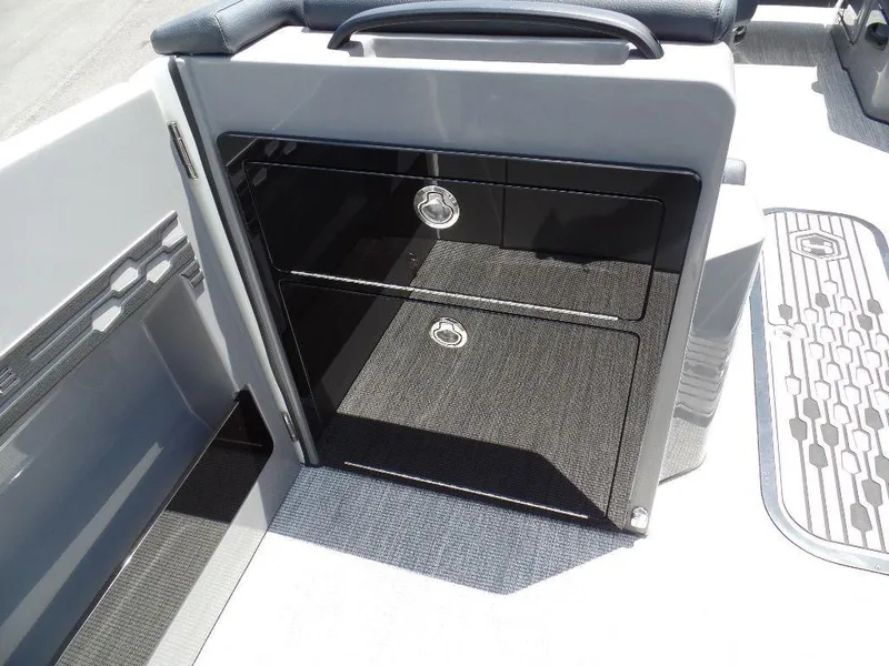 Slide: The Image of 2025 Harris Crowne 250 boat interior with sleek storage compartments. - 15