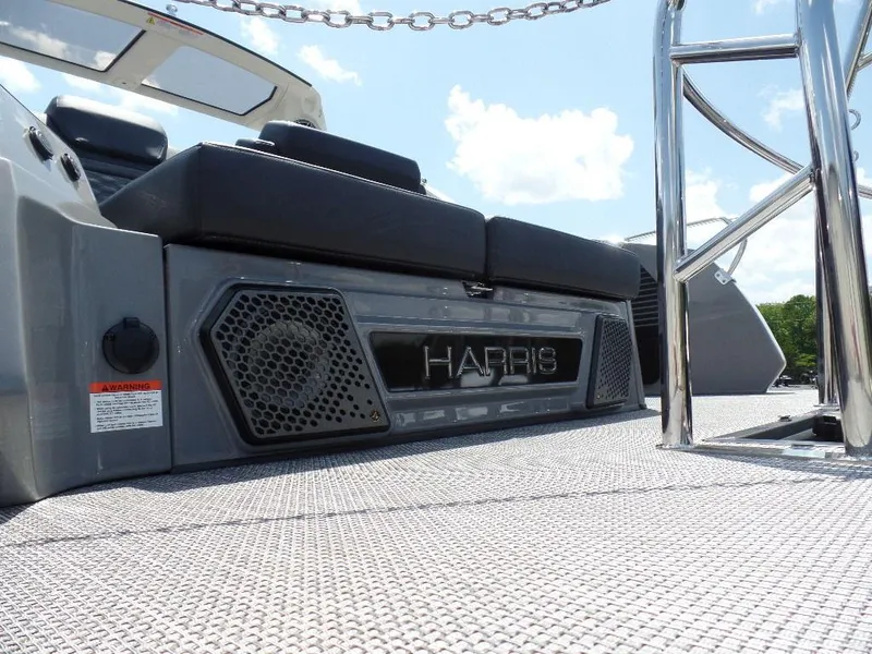 Slide: The Image of 2025 Harris Crowne 250 boat interior with sleek seating and modern design. - 30