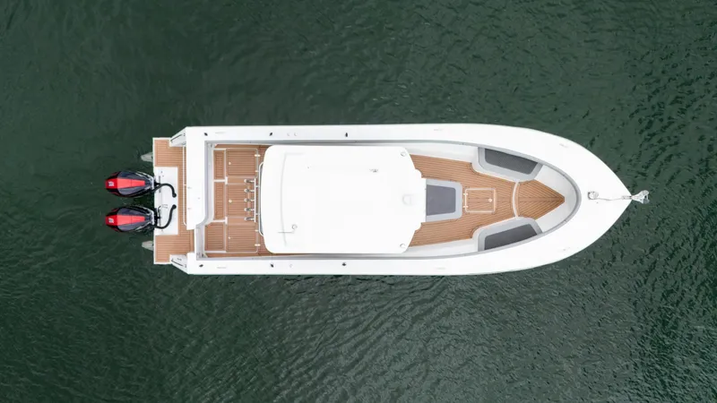 Slide: The Image of Aerial view of 2023 Seahorse 36 CC boat on water. - 4
