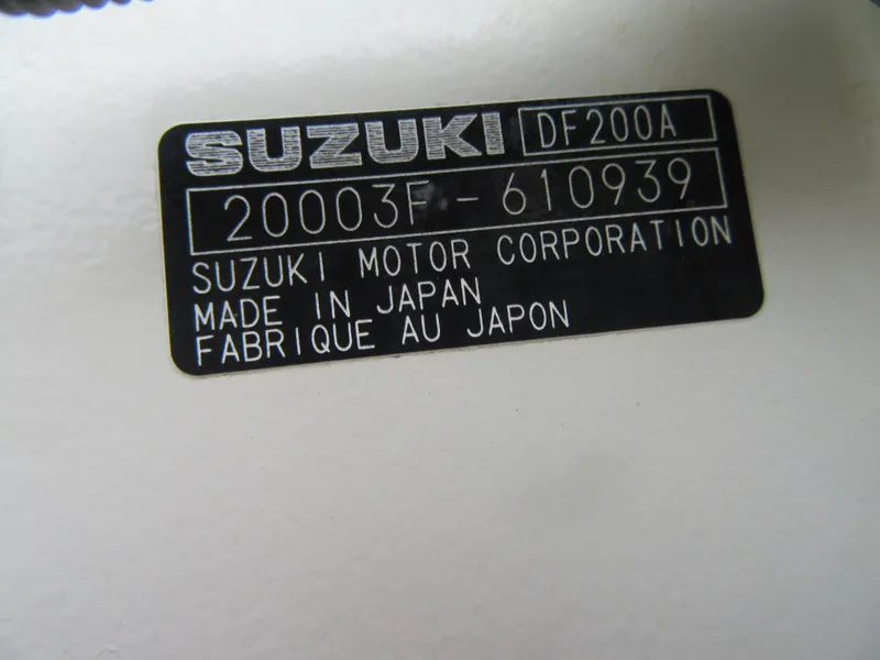 Slide: The Image of Suzuki DF200A engine label on 2016 Carolina Skiff Sea Chaser 22 HFC boat. - 17