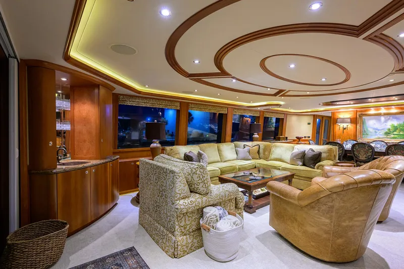 Slide: The Image of Luxurious interior of 2008 Westport 112 yacht with elegant seating and ambient lighting. - 27