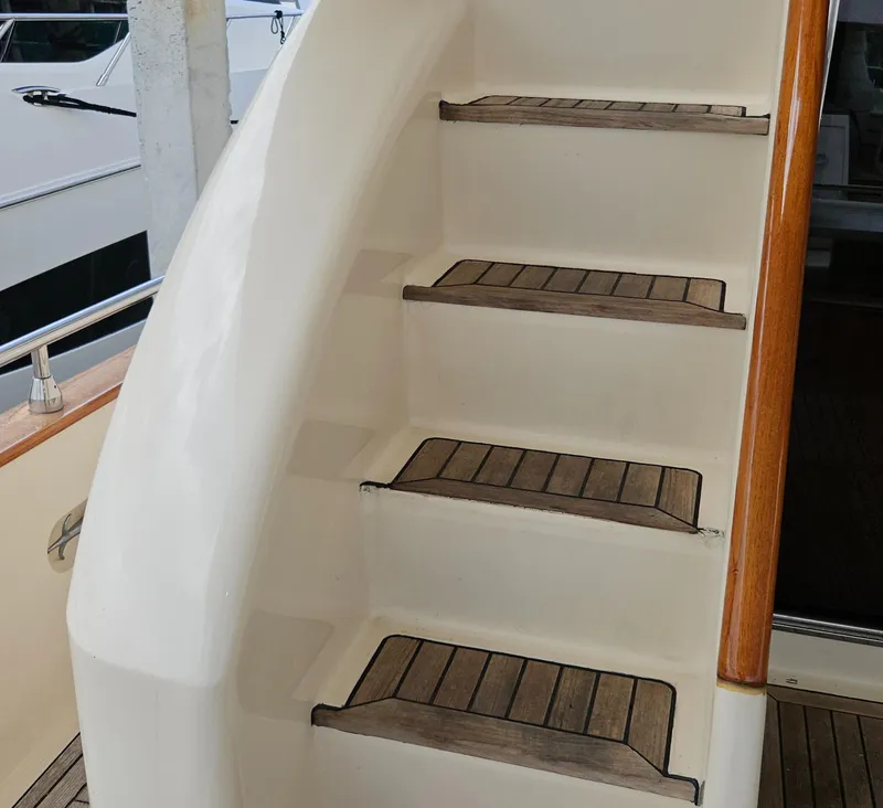 Slide: The Image of Staircase on 1998 Astondoa 72 GLX Extended Platform yacht with wooden steps. - 13