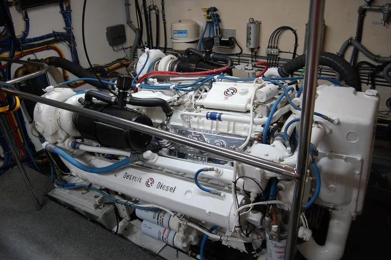 Slide: The Image of Engine room of a 1990 Hatteras 78 Aft Cockpit Motoryacht with Detroit Diesel engine. - 30