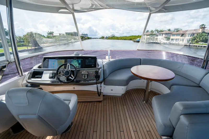 Slide: The Image of Interior view of 2018 Princess F62 yacht with helm and seating area. - 19