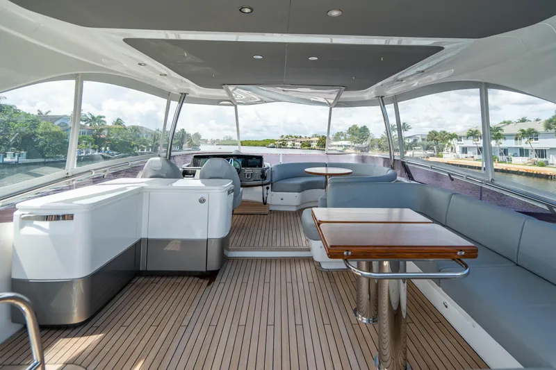 Slide: The Image of Luxurious interior of a 2018 Princess F62 yacht with modern seating and panoramic views. - 4