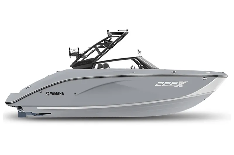 Slide: The Image of 2023 Yamaha Boats 222XD, sleek gray design, side view. - 37