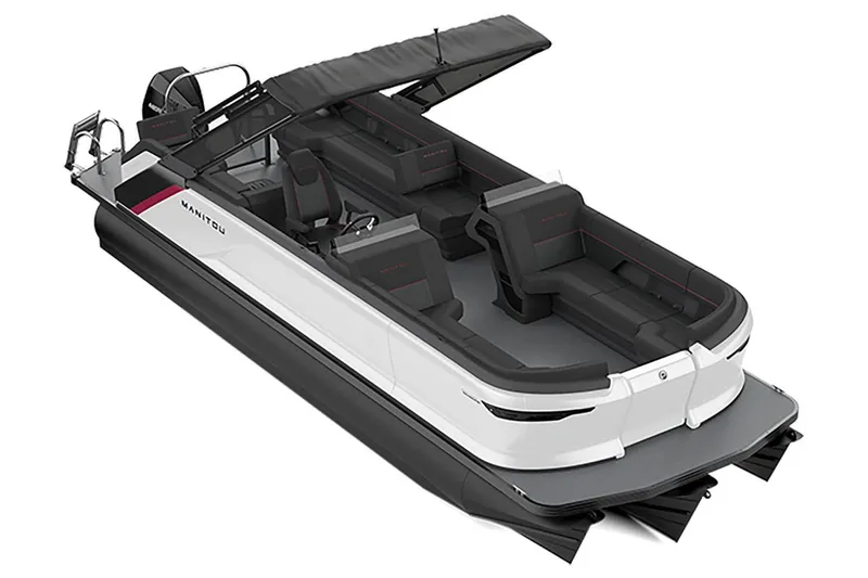 Slide: The Image of 2023 Manitou Explore 24 Switchback pontoon boat with sleek design and spacious seating. - 17