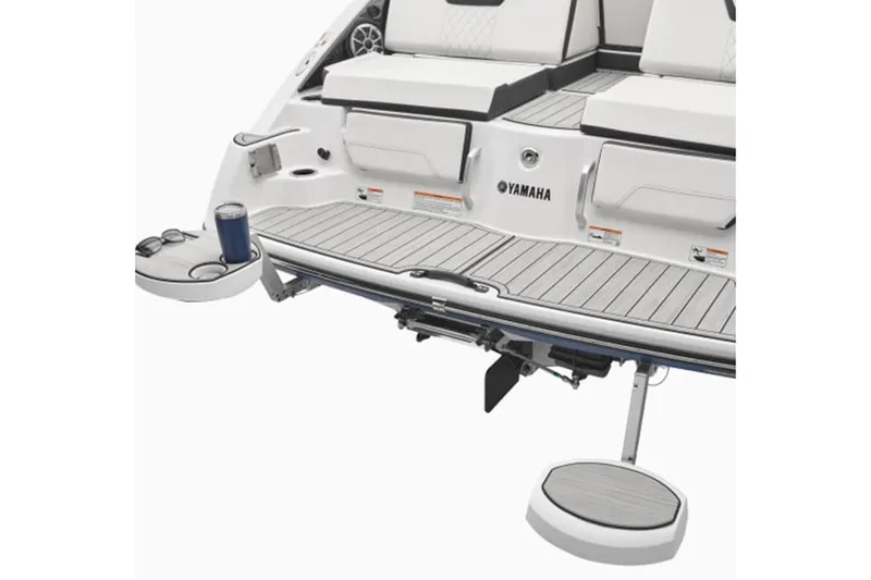 Slide: The Image of 2024 Yamaha Boats 252S swim platform with seating and cup holders. - 14