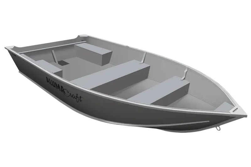 Slide: The Image of 2024 Alumacraft V-16 Tiller boat, gray, open interior design. - 17