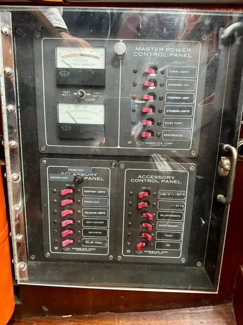Slide: The Image of Electrical control panel on a 1979 Islander IP Peterson 40 sailboat. - 29
