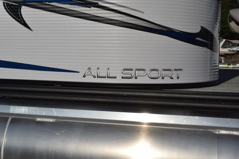 Slide: The Image of 2025 Angler Qwest 8524 ALL SPORT boat detail with sleek design elements. - 8