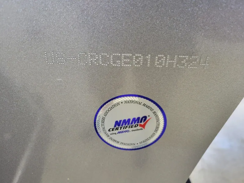 Slide: The Image of 2024 Crestliner 1750 HAWK SC JS with NMMA certification sticker and serial number. - 19