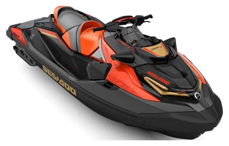 Slide: The Image of 2019 Sea-Doo RXT-X 300 iBR with sound system, sleek black and orange design. - 24