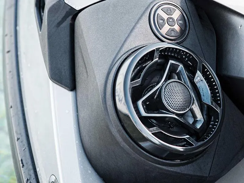 Slide: The Image of 2024 Sea-Doo GTX 230 iBR iDF sound system close-up detail. - 6
