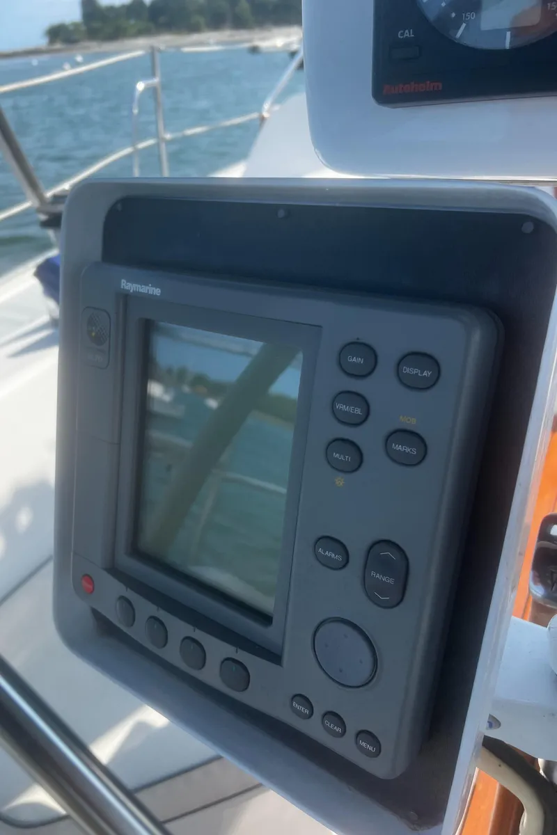 Slide: The Image of Close-up of a Raymarine navigation system on a 1990 Catalina 42 sailboat. - 16
