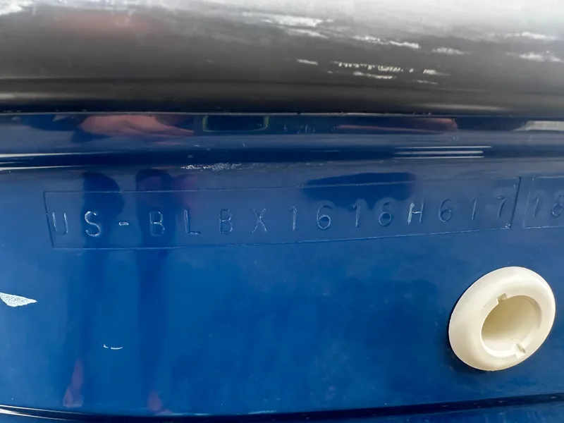 Slide: The Image of 2017 Bayliner Element F18 boat hull identification number (HIN) close-up. - 10