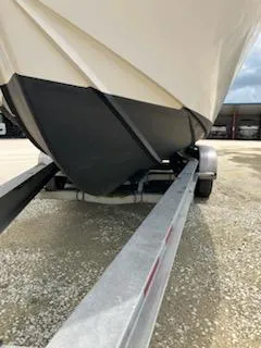 Slide: The Image of 2000 Albemarle 280 Express Fisherman boat on trailer, close-up view. - 8