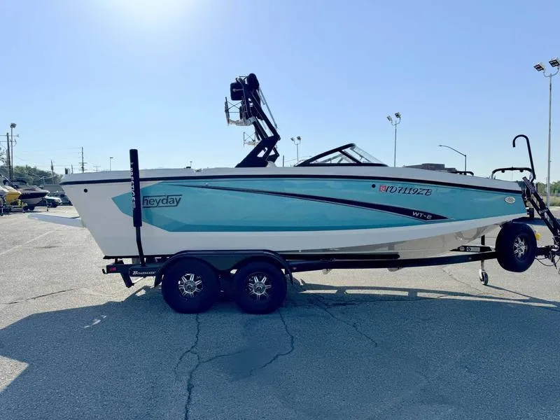 Slide: The Image of 2021 Heyday WT-2 boat on trailer in parking lot, side view. - 18