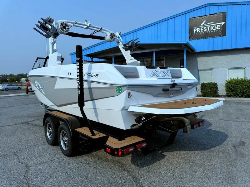 Slide: The Image of 2023 ATX Surf Boats 20 Type-S on trailer outside Prestige dealership. - 6
