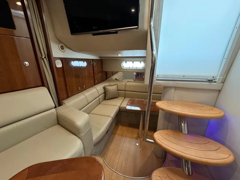 Slide: The Image of Luxurious interior of 2018 Formula 34 PC yacht with leather seating and wooden accents. - 27