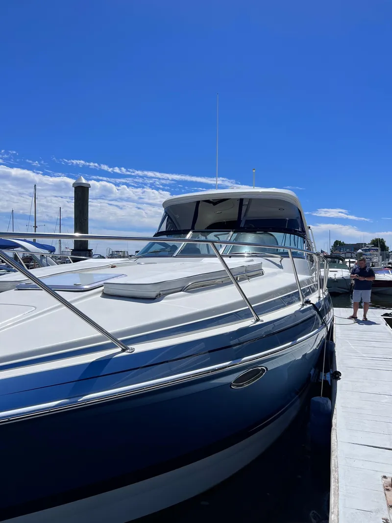 Slide: The Image of 2018 Formula 34 PC yacht docked under clear blue sky. - 4