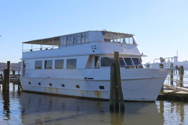 Slide: The Image of Custom 1988 Winston Knauss 64 Dinner or Party Boat docked at marina. - 1