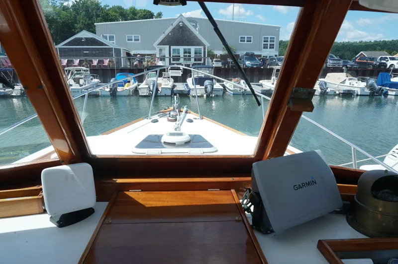 Slide: The Image of Pilothouse view from 2000 Webbers Cove 26 Pemaquid Beach boat docked at marina. - 16