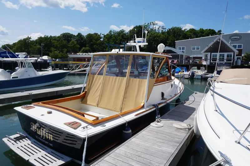 Slide: The Image of Webbers Cove 26 Pemaquid Beach boat docked at marina, sunny day, 2000 model. - 5