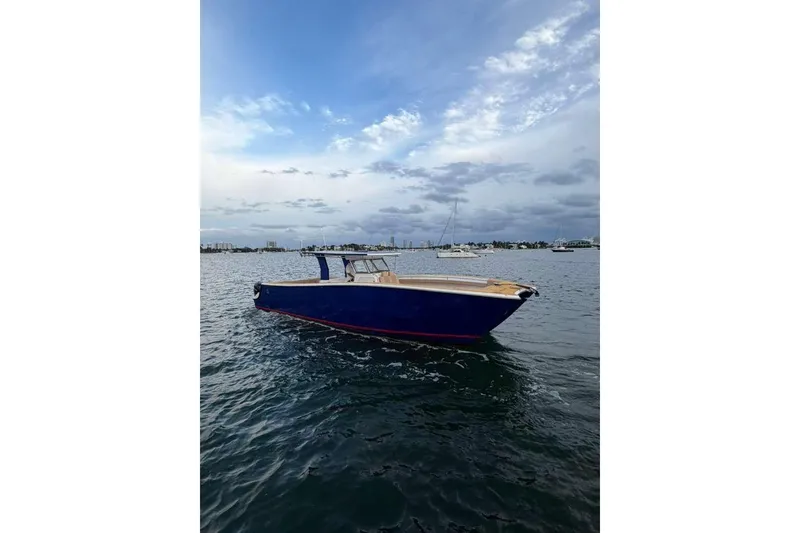 Slide: The Image of 2024 Custom Catamaran SET CAT on calm waters under a cloudy sky. - 15