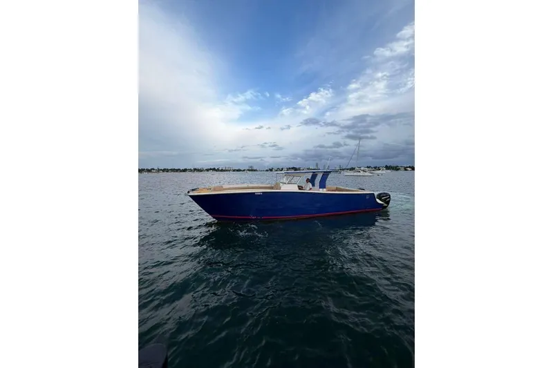 Slide: The Image of 2024 Custom Catamaran SET CAT on calm waters under a cloudy sky. - 39