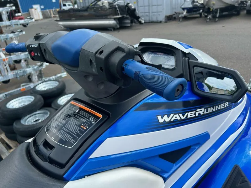 Slide: The Image of 2017 Yamaha WaveRunner GP1800, blue and white, close-up of handlebars and dashboard. - 5