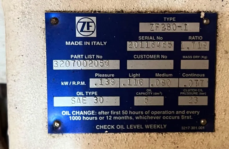 Slide: The Image of ZF marine transmission plate, model ZF280-I, for 1987 Ocean Yachts 44 Super Sport. - 27