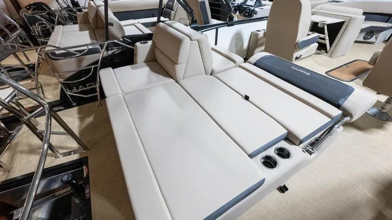 Slide: The Image of Interior of 2025 Harris Cruiser 230 SLDH with beige upholstery. - 22