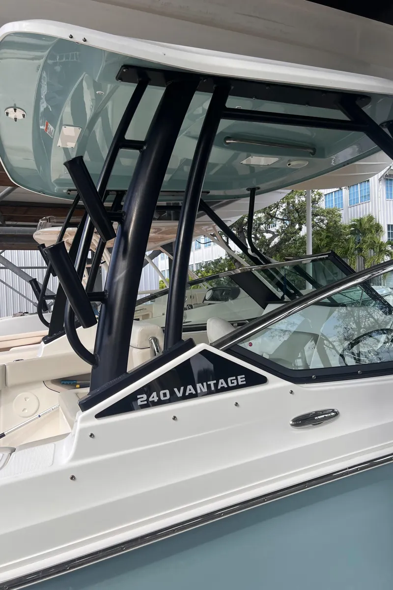 Slide: The Image of 2021 Boston Whaler 240 Vantage boat with sleek design and sturdy frame. - 20
