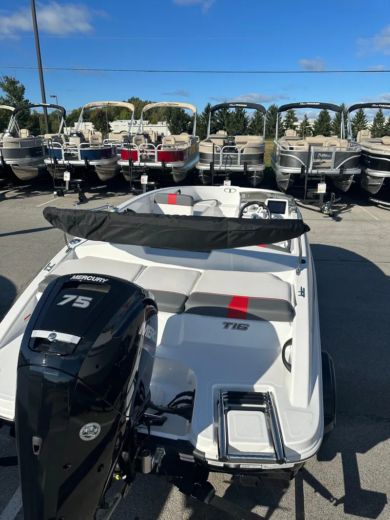 Slide: The Image of 2024 Tahoe T16 boat with Mercury 75 engine, displayed outdoors. - 3