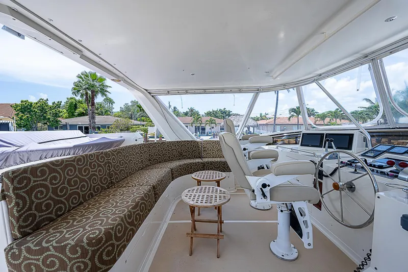 Slide: The Image of Spacious cockpit of 2000 Offshore Yachts 62 Pilot House with elegant seating and helm. - 24