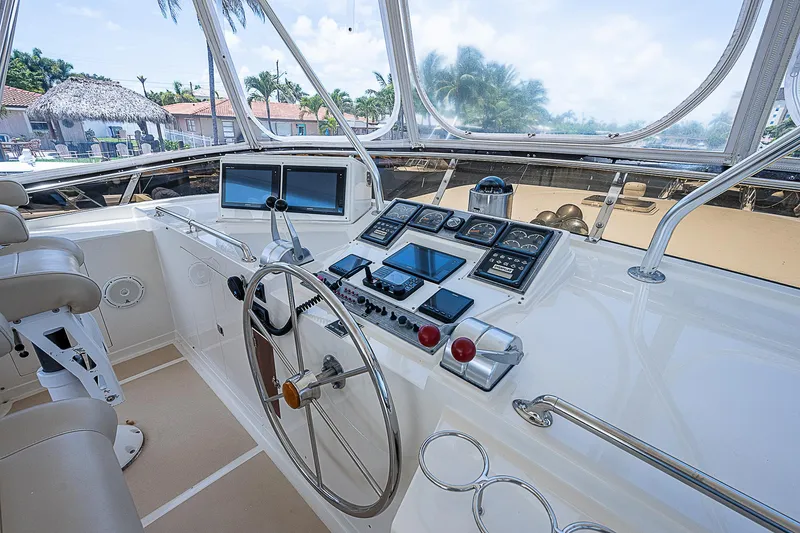 Slide: The Image of Interior helm of 2000 Offshore Yachts 62 Pilot House with navigation equipment. - 26