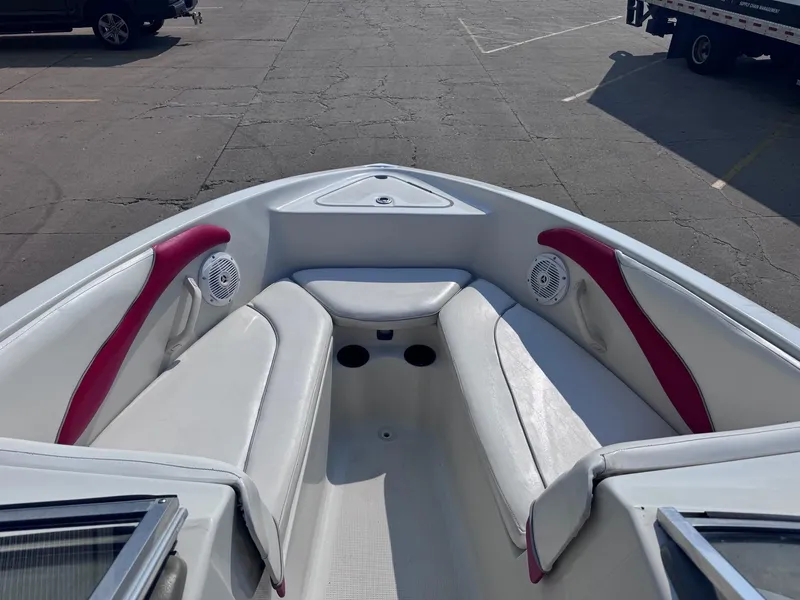 Slide: The Image of 2006 Sugar Sand Oasis boat interior with white and red seating. - 10