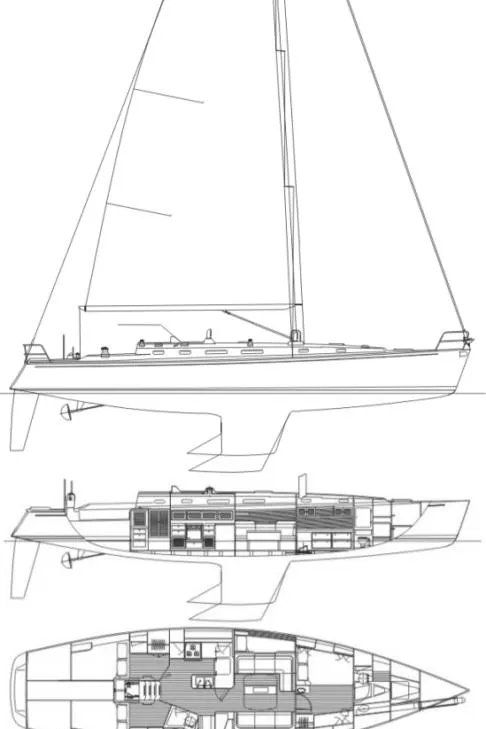 Slide: The Image of Blueprint of 1999 J Boats J/160 sailboat, showcasing side and interior views. - 4